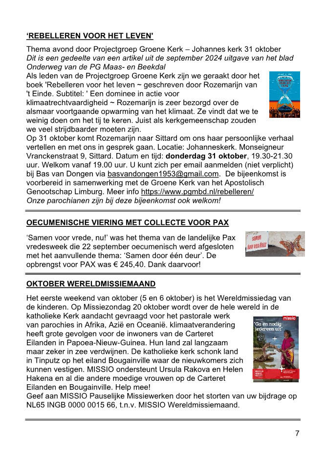 In deze uitgave heeft het parochieblad geen zevende pagina.