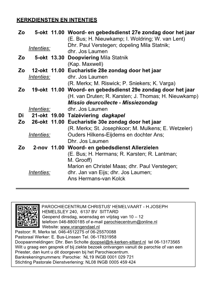 In deze uitgave heeft het parochieblad geen twaalfde pagina.