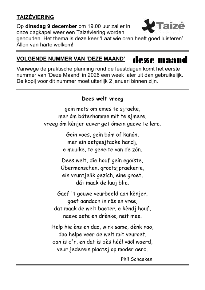 In deze uitgave heeft het parochieblad geen vijfde pagina.