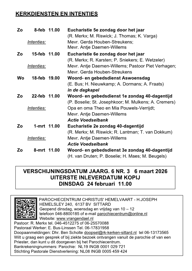 In deze uitgave heeft het parochieblad geen zesde pagina.