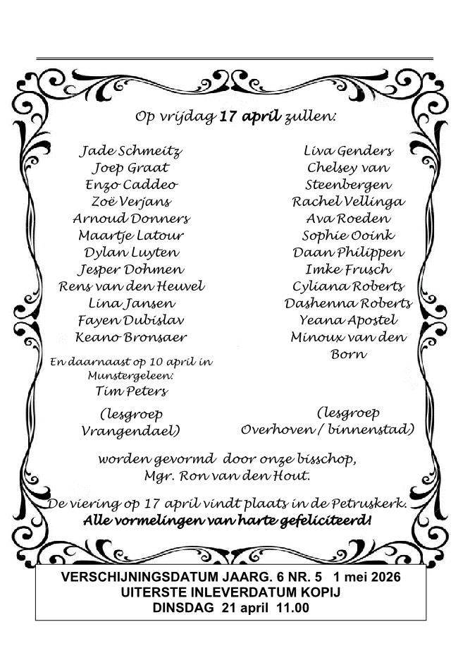 In deze uitgave heeft het parochieblad geen zevende pagina.